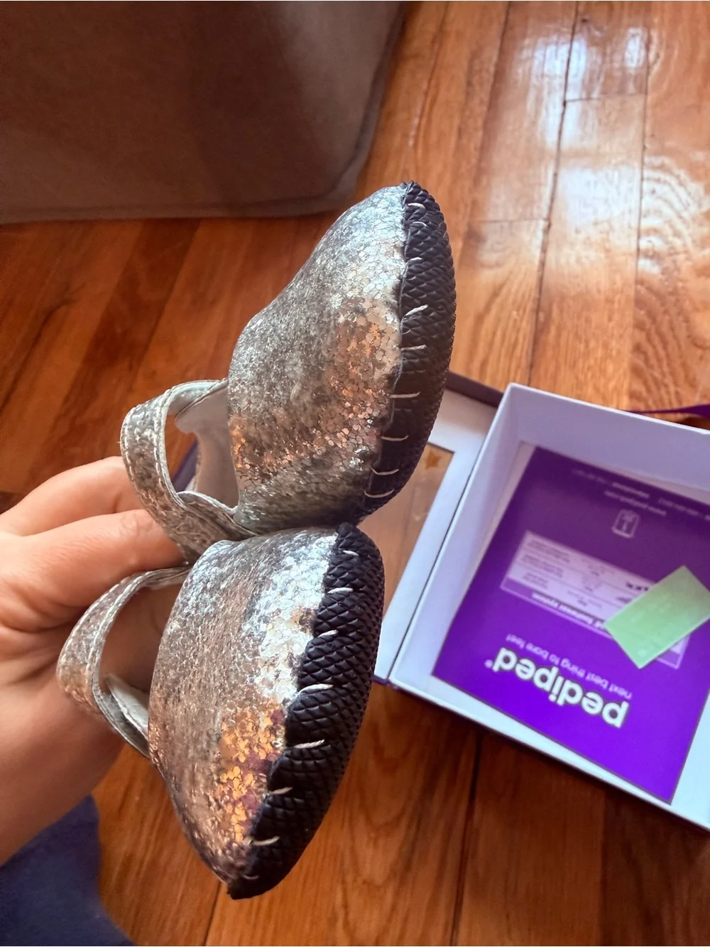 pediped Silver Glitter Mary Jane Toddler Shoes